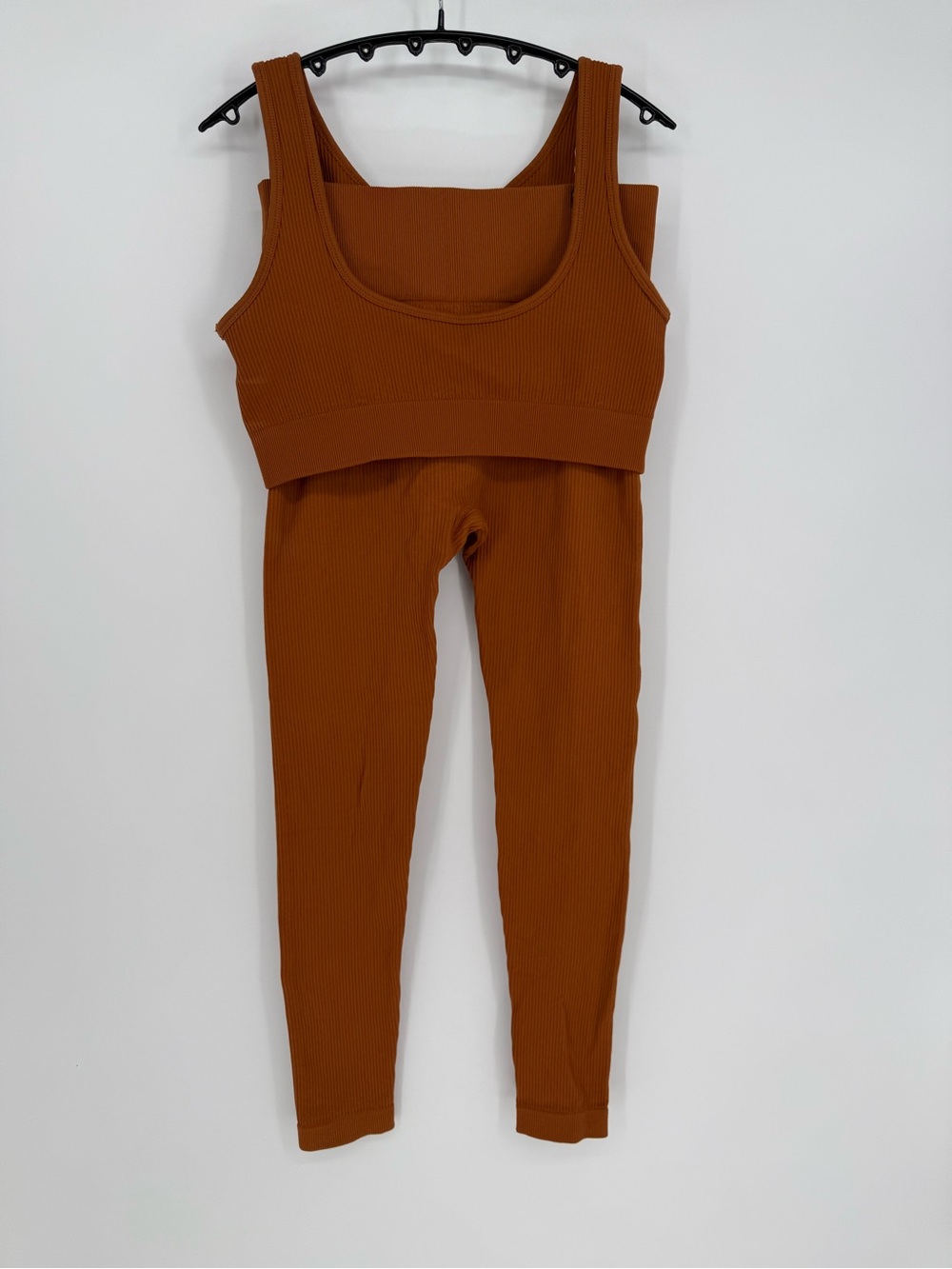 Rust Brown Ribbed 2 Piece Leggings Crop Top Matching Set no size s/m